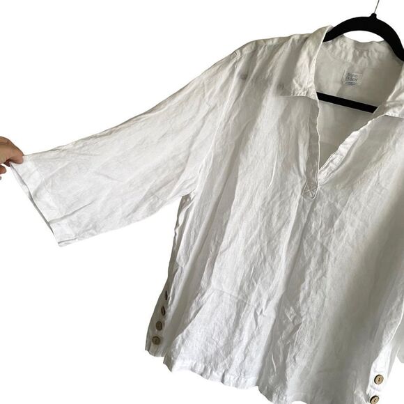 SIGRID OLSEN Linen Oversized Popover Tunic Blouse White 1X - Picture 2 of 5